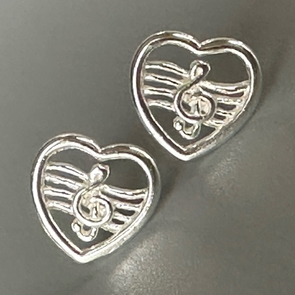 Sterling Silver Heart Music Note Earrings - Picture 3 of 12